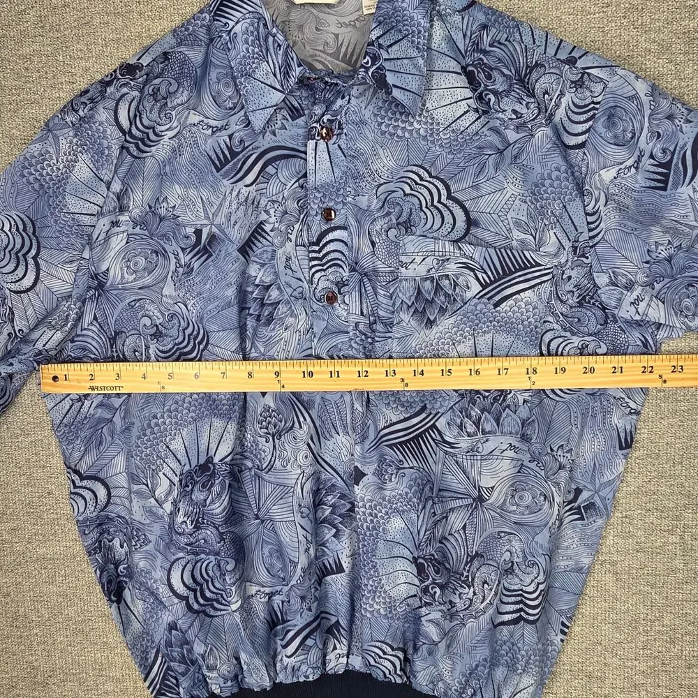 VINTAGE 70'S LILLY DACHÉ CALIFORNIA TOP – WOMEN'S SIZE L – BLUE ABSTRACT PRINT